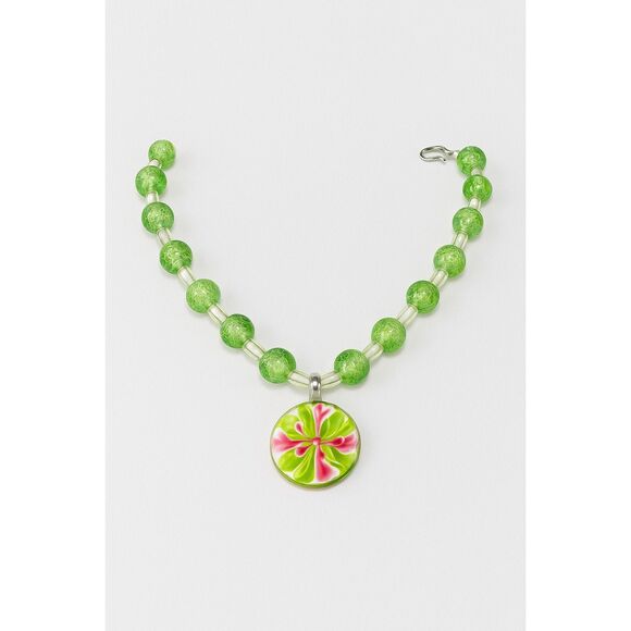 Mint Green Beaded Floral Pendant Necklace – Handmade Statement Piece - Picture 5 of 5